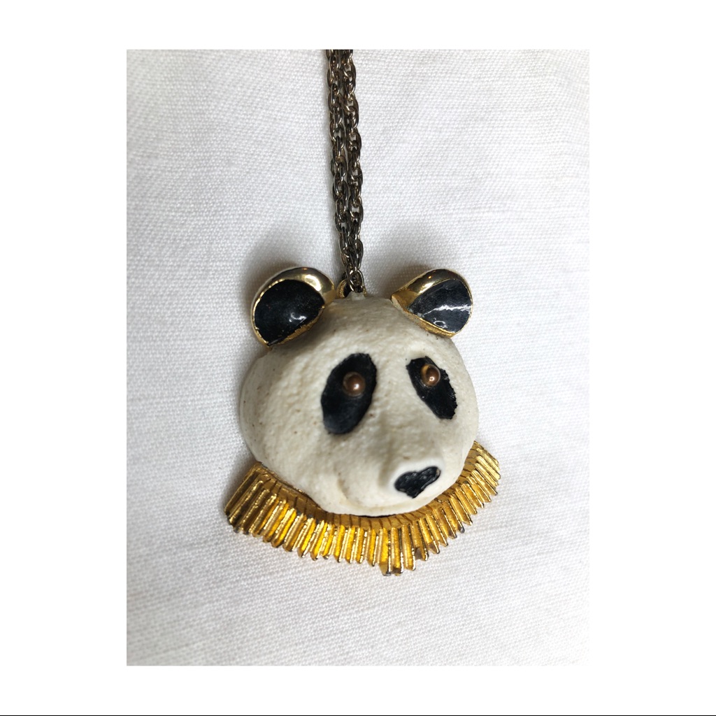 Vintage 70s Gold Tone Luca Razza Panda Necklace